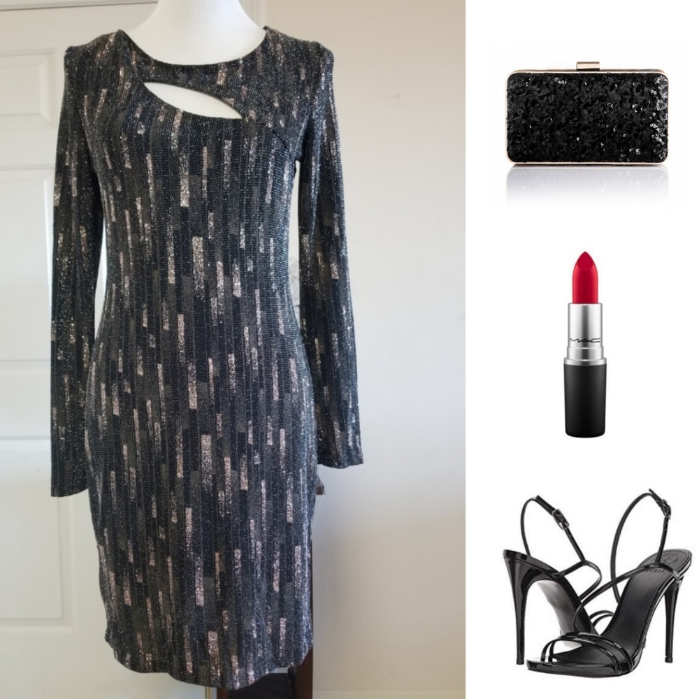 🆕️⬇️Snap Black & Blush Sexy Metallic Party Dress